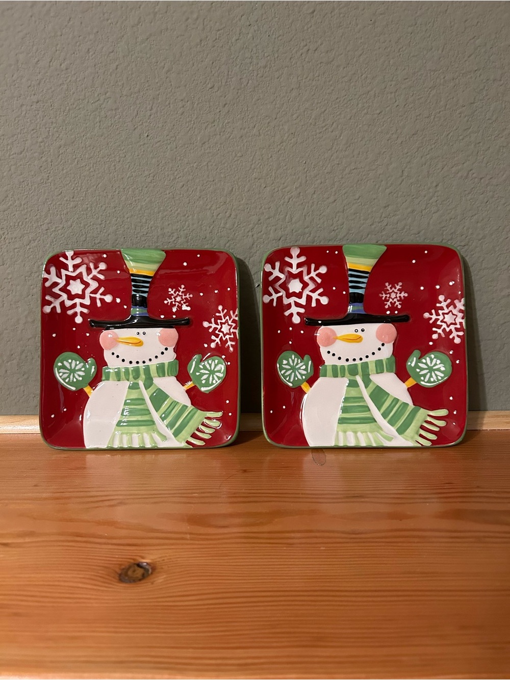 Festive Red Pier One Jolly Holiday Snowman Ceramic Holiday Plates - Set of 2